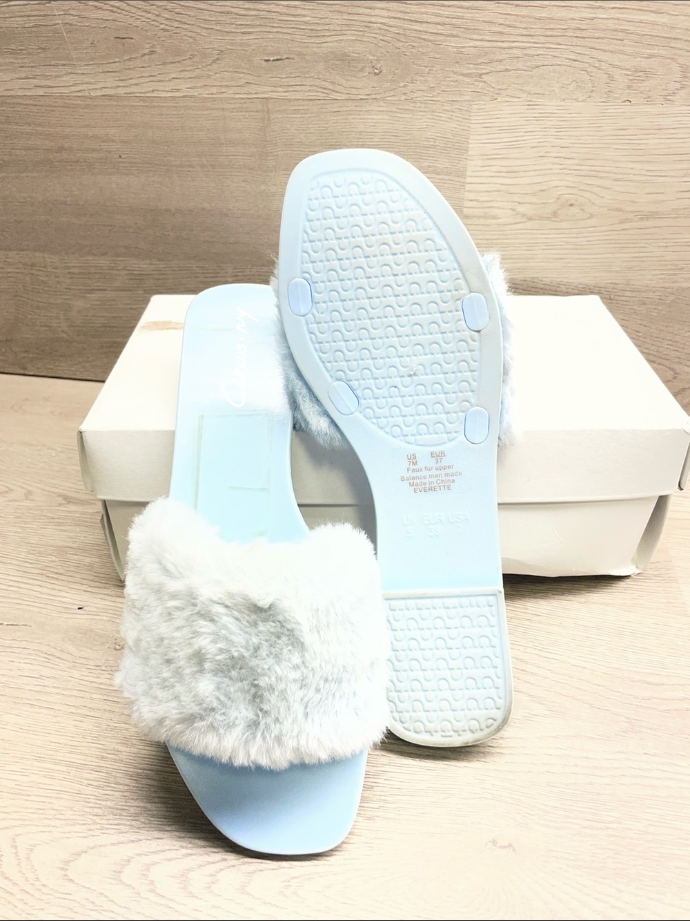 Cozy Faux-Fur Slide Mules in Light Blue #759
